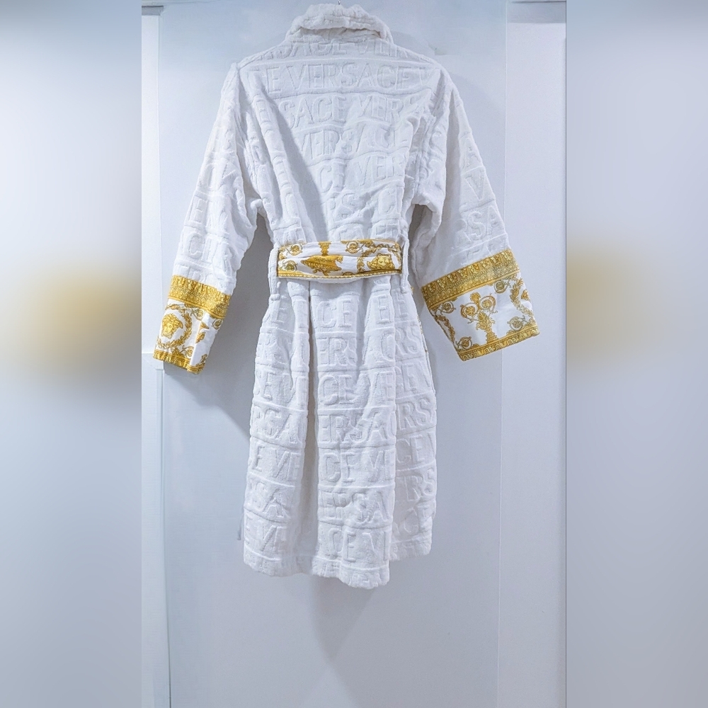 Versace White Embossed Logo Robe - Picture 4 of 12